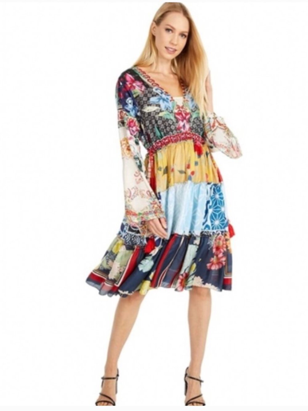 Johnny Was Dunas Dress Silk Floral Midi Boho Dress M